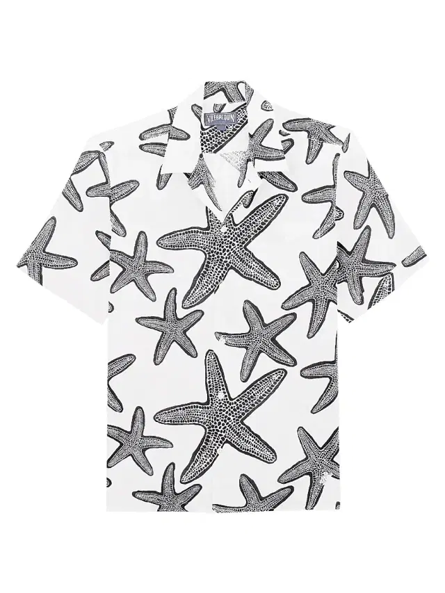 Vilebrequin Men's Starlettes Printed Linen Shirt - Blanc
