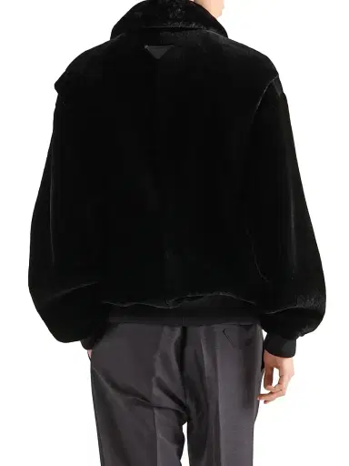 Prada Men's Shearling Bomber Jacket - Black | Thumbnail 3 Prada Men's Shearling Bomber Jacket - Black | Thumbnail 3