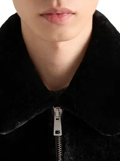 Prada Men's Shearling Bomber Jacket - Black | Thumbnail 4 Prada Men's Shearling Bomber Jacket - Black | Thumbnail 4