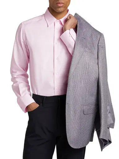 Emporio Armani Men's Birdseye Cotton Dress Shirt - Light Pink - Size 16.5 | Thumbnail 3