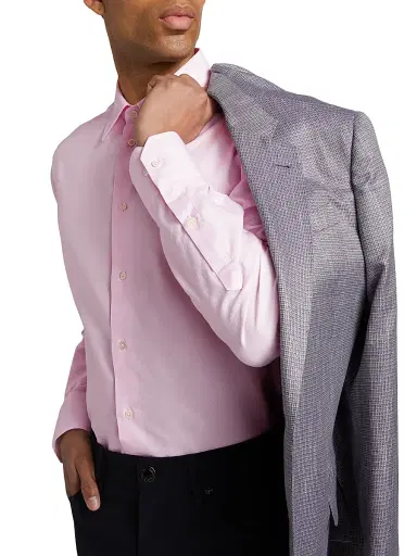 Emporio Armani Men's Birdseye Cotton Dress Shirt - Light Pink - Size 16.5 | Thumbnail 6