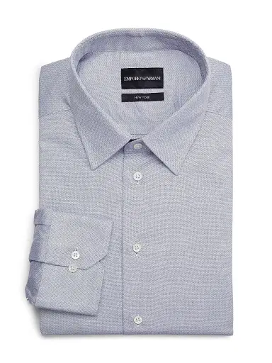 Emporio Armani Men's Chevron Cotton Dress Shirt - Blue | Thumbnail 1 Emporio Armani Men's Chevron Cotton Dress Shirt - Blue | Thumbnail 1