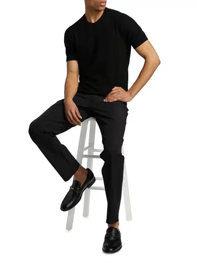 Emporio Armani Men's Tonal Textured Short-Sleeve Sweater - Black | Thumbnail 2 Emporio Armani Men's Tonal Textured Short-Sleeve Sweater - Black | Thumbnail 2