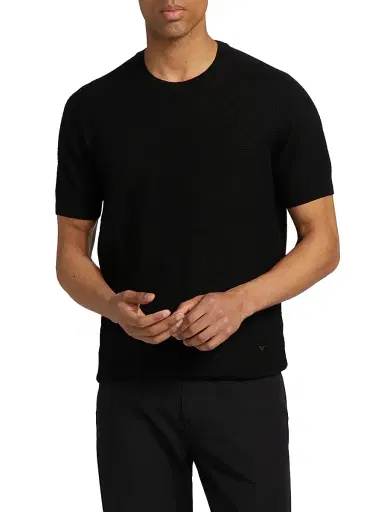 Emporio Armani Men's Tonal Textured Short-Sleeve Sweater - Black | Thumbnail 3 Emporio Armani Men's Tonal Textured Short-Sleeve Sweater - Black | Thumbnail 3