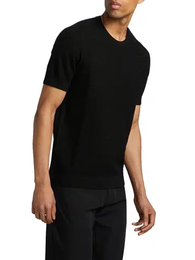 Emporio Armani Men's Tonal Textured Short-Sleeve Sweater - Black | Thumbnail 4 Emporio Armani Men's Tonal Textured Short-Sleeve Sweater - Black | Thumbnail 4