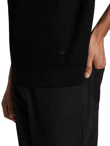 Emporio Armani Men's Tonal Textured Short-Sleeve Sweater - Black | Thumbnail 6 Emporio Armani Men's Tonal Textured Short-Sleeve Sweater - Black | Thumbnail 6