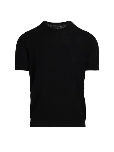 Emporio Armani Men's Tonal Textured Short-Sleeve Sweater - Black | Thumbnail 1 Emporio Armani Men's Tonal Textured Short-Sleeve Sweater - Black | Thumbnail 1
