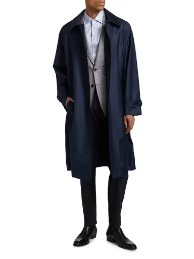 Emporio Armani Men's Wool Belted Trench Coat - Blue - Size 38 | Thumbnail 2