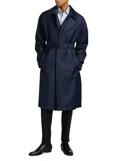 Emporio Armani Men's Wool Belted Trench Coat - Blue - Size 38 | Thumbnail 3
