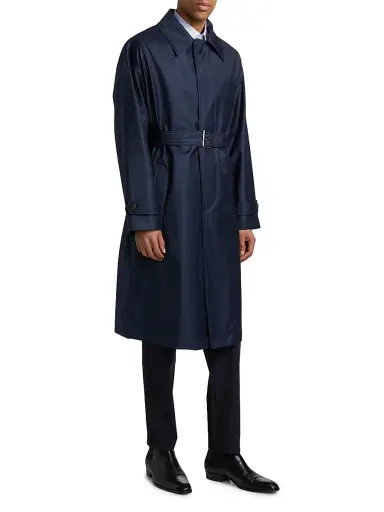 Emporio Armani Men's Wool Belted Trench Coat - Blue - Size 38 | Thumbnail 4