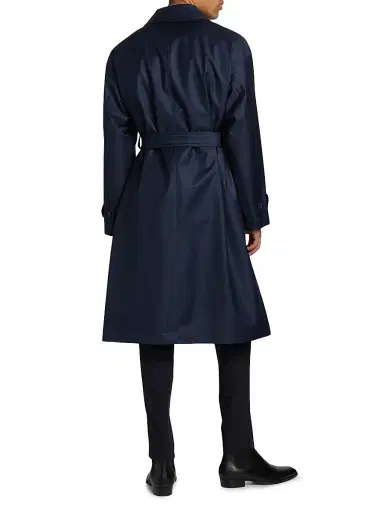 Emporio Armani Men's Wool Belted Trench Coat - Blue - Size 38 | Thumbnail 5