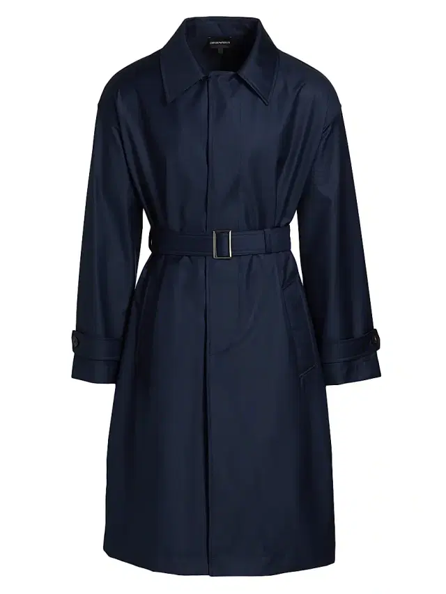 Men's Wool Belted Trench Coat - Blue - Size 38 Men's Wool Belted Trench Coat - Blue - Size 38