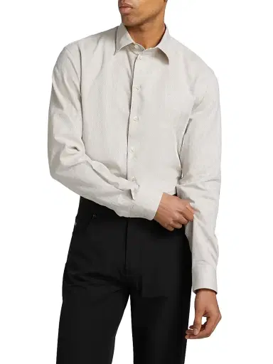 Emporio Armani Men's Linen-Cotton Cross-Stitch Shirt - Tan - Size XXL | Thumbnail 3