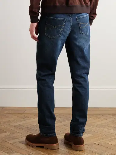 Brunello Cucinelli Slim-Fit Straight-Leg Logo-Embroidered Jeans - Men | Thumbnail 3 Brunello Cucinelli Slim-Fit Straight-Leg Logo-Embroidered Jeans - Men | Thumbnail 3