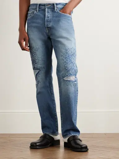 KAPITAL Monkey CISCO Straight-Leg Distressed Embroidered Jeans - Men | Thumbnail 3
