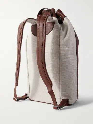 Brunello Cucinelli Leather-Trimmed Cotton and Linen-Blend Canvas Backpack - Men | Thumbnail 3 Brunello Cucinelli Leather-Trimmed Cotton and Linen-Blend Canvas Backpack - Men | Thumbnail 3