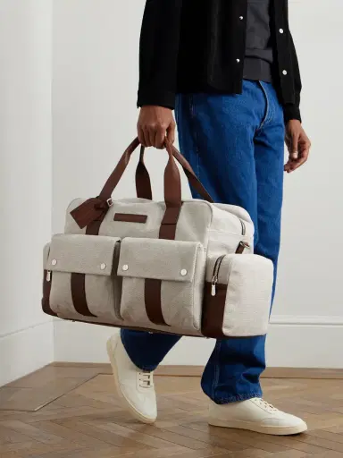 Brunello Cucinelli Leather-Trimmed Canvas Weekend Bag - Men | Thumbnail 2 Brunello Cucinelli Leather-Trimmed Canvas Weekend Bag - Men | Thumbnail 2