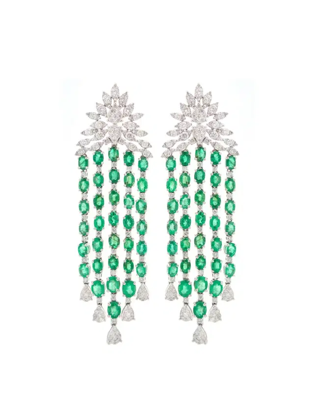 Wish Fine Jewelry 15.26ct Emerald Diamond 18K Gold Dangle Drop Earrings