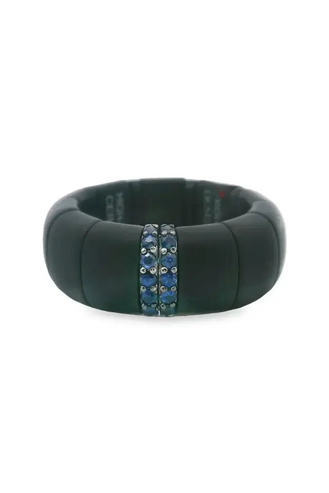 ROBERTO DEMEGLIO Two Blue Sapphire Black Pura Stretch Ring