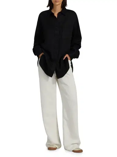 The Row Women's Nesson Linen Oversized Pocket Shirt - Black | Thumbnail 2