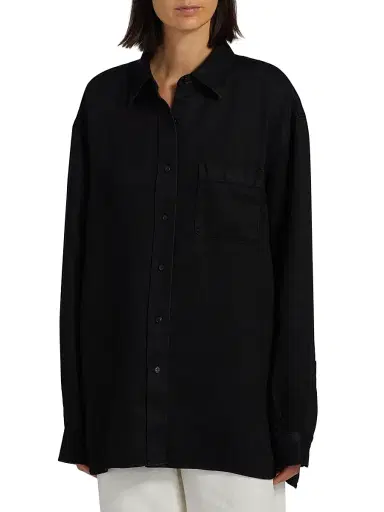 The Row Women's Nesson Linen Oversized Pocket Shirt - Black | Thumbnail 3