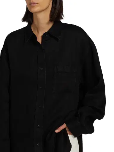 The Row Women's Nesson Linen Oversized Pocket Shirt - Black | Thumbnail 6