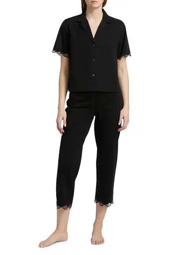 Natori Women's Bliss Serenity Cotton Pajamas - Black - Size Medium | Thumbnail 3