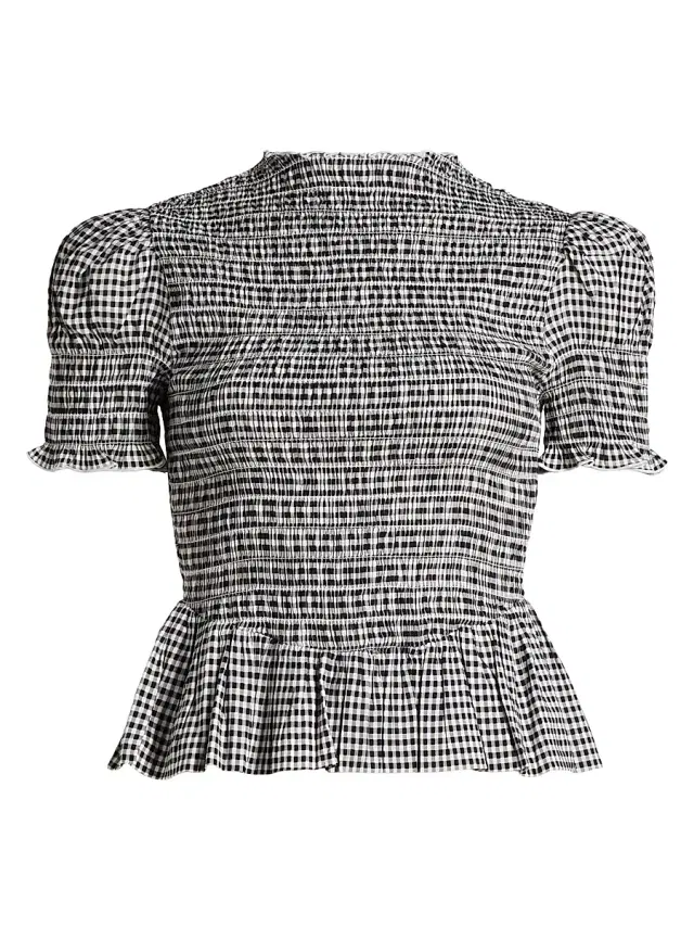 Reformation Women's Aggie Gingham Check Peplum Top - Remy Check