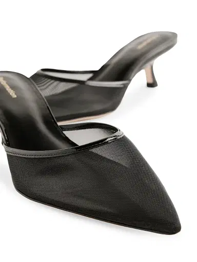 Reformation Women's Wilda 50MM Mesh Kitten-Heel Mules - Black - Size 10 | Thumbnail 3