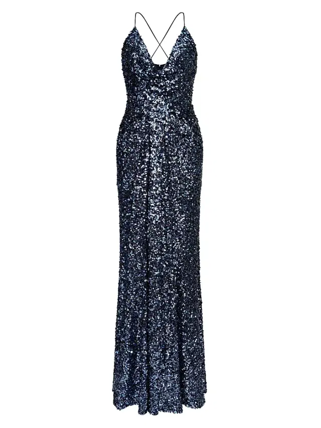 Halston Women's Manon Sequin Plunging V-Neck Gown - Indigo Confetti
