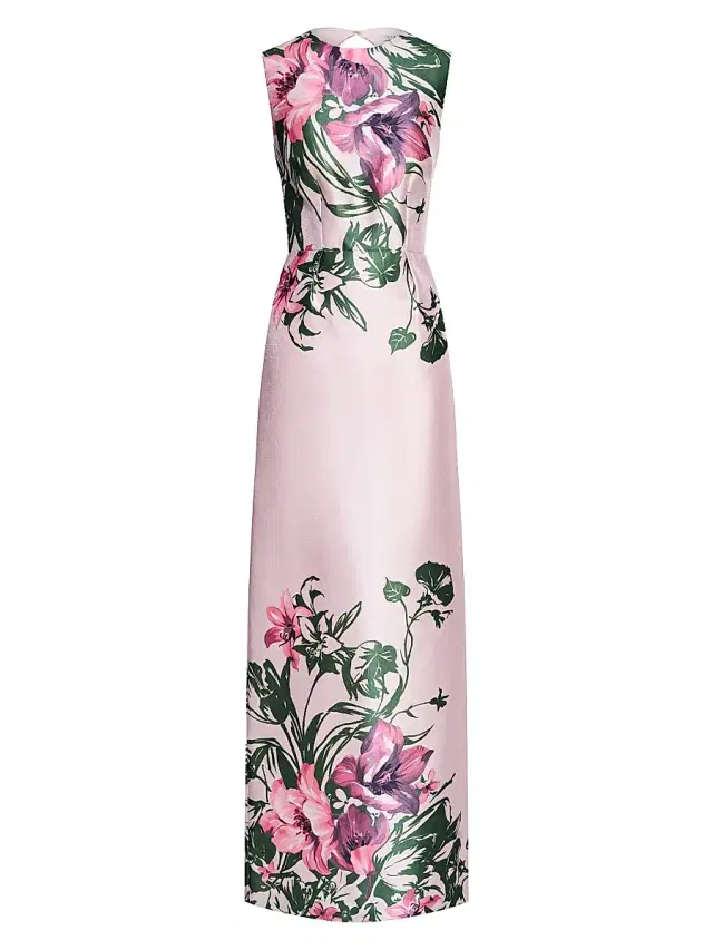 Kay Unger Women's Ayla Lily Satin Column Gown - Pink Pearl Multi