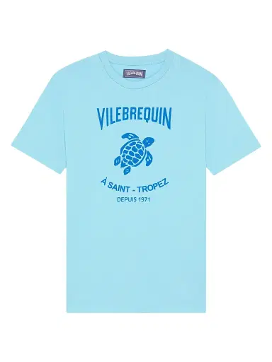 Vilebrequin Men's Logo Cotton Jersey Crewneck T-Shirt - Topaze Blue - Size Large | Thumbnail 1 Vilebrequin Men's Logo Cotton Jersey Crewneck T-Shirt - Topaze Blue - Size Large | Thumbnail 1