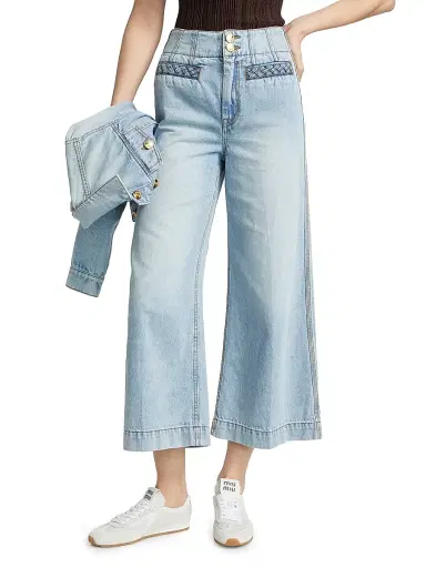 Zimmermann Women's Lucky Washed Cotton Flared Crop Jeans | Thumbnail 3 Zimmermann Women's Lucky Washed Cotton Flared Crop Jeans | Thumbnail 3