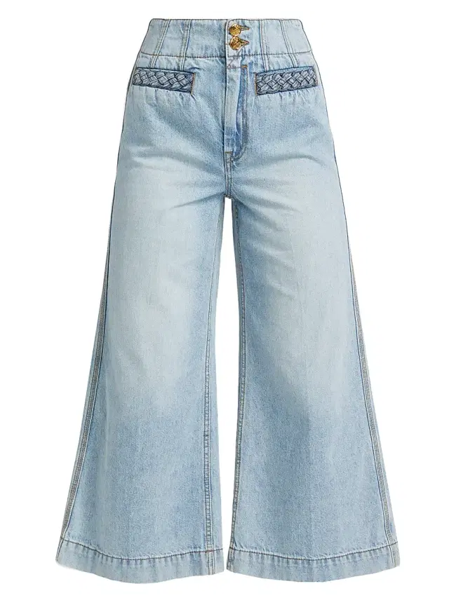 Zimmermann Women's Lucky Washed Cotton Flared Crop Jeans - Skylark