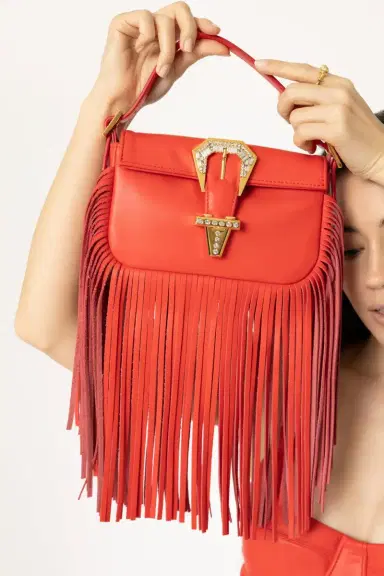 GEDEBE Mini Fringe Habibi Bag - Papaya | Thumbnail 3