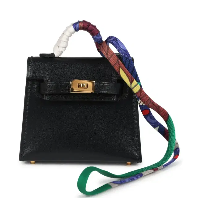 hermes Hermes Mini Kelly Twilly Bag Charm Black Tadelakt Gold Hardware