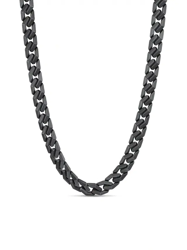 Men's Curb Chain Angular Link Necklace in Black Titanium, 11.5MM - Black
