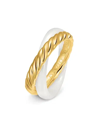 David Yurman Women's Crossover Two Row Rotating Ring in 18K Yellow Gold - Ceramic White | Thumbnail 3 David Yurman Women's Crossover Two Row Rotating Ring in 18K Yellow Gold - Ceramic White | Thumbnail 3