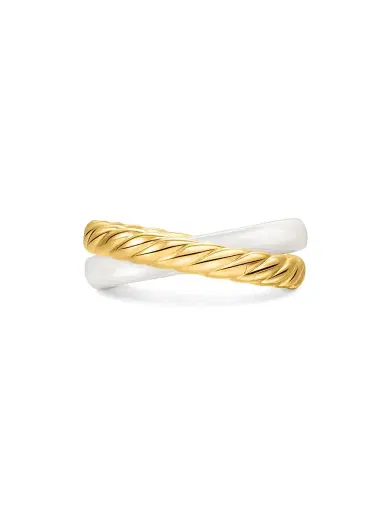 David Yurman Women's Crossover Two Row Rotating Ring in 18K Yellow Gold - Ceramic White | Thumbnail 4 David Yurman Women's Crossover Two Row Rotating Ring in 18K Yellow Gold - Ceramic White | Thumbnail 4