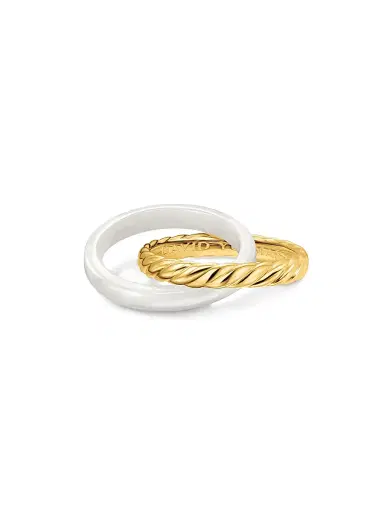 David Yurman Women's Crossover Two Row Rotating Ring in 18K Yellow Gold - Ceramic White | Thumbnail 5 David Yurman Women's Crossover Two Row Rotating Ring in 18K Yellow Gold - Ceramic White | Thumbnail 5
