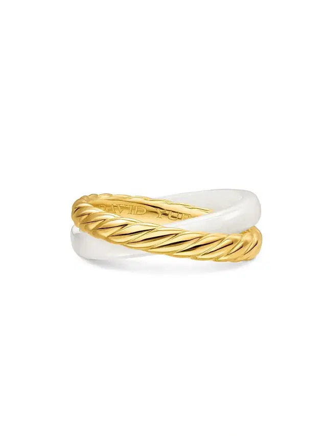 Women's Crossover Two Row Rotating Ring in 18K Yellow Gold - Ceramic White