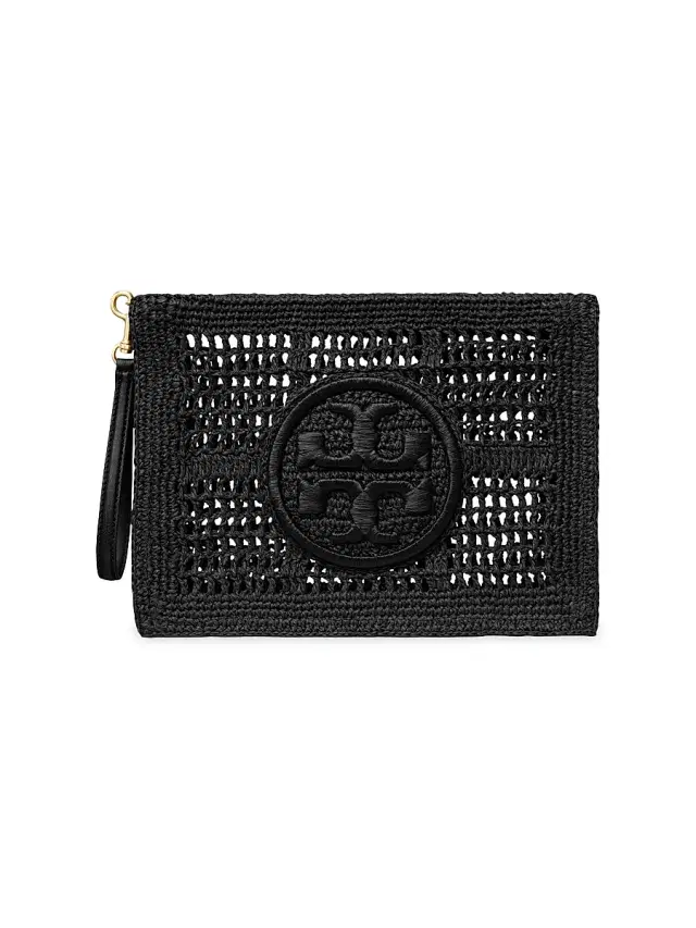 Tory Burch Women's Ella Crocheted Raffia Pouch - Black