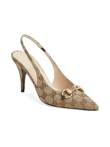 Gucci Women's 85MM Horsebit GG Canvas Slingback Pumps - Beige Multi - Size 12 | Thumbnail 2