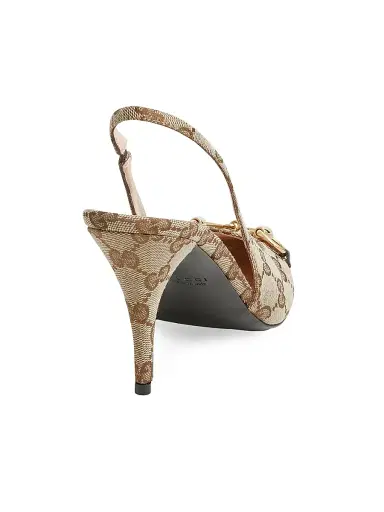 Gucci Women's 85MM Horsebit GG Canvas Slingback Pumps - Beige Multi - Size 12 | Thumbnail 3