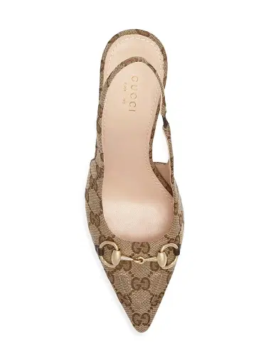 Gucci Women's 85MM Horsebit GG Canvas Slingback Pumps - Beige Multi - Size 12 | Thumbnail 4