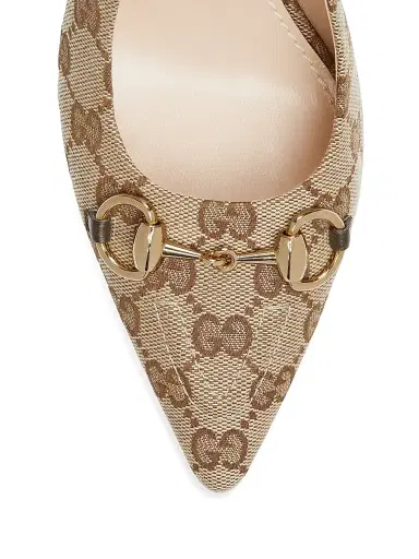 Gucci Women's 85MM Horsebit GG Canvas Slingback Pumps - Beige Multi - Size 12 | Thumbnail 5