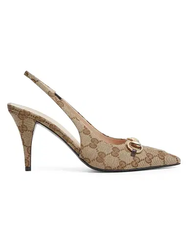 Gucci Women's 85MM Horsebit GG Canvas Slingback Pumps - Beige Multi - Size 12 | Thumbnail 1