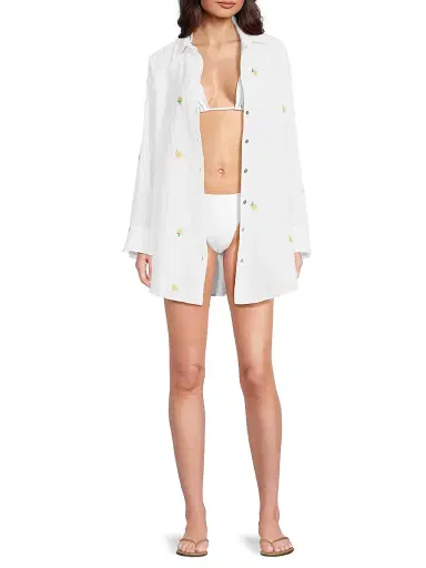 Lilly Pulitzer Women's Kwitney Cotton Cover-Up Shirt - Honeycomb Lemon Bee Half Drop - Size Large | Thumbnail 2 Lilly Pulitzer Women's Kwitney Cotton Cover-Up Shirt - Honeycomb Lemon Bee Half Drop - Size Large | Thumbnail 2