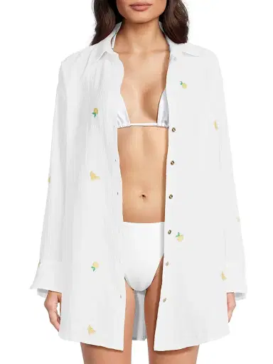 Lilly Pulitzer Women's Kwitney Cotton Cover-Up Shirt - Honeycomb Lemon Bee Half Drop - Size Large | Thumbnail 3 Lilly Pulitzer Women's Kwitney Cotton Cover-Up Shirt - Honeycomb Lemon Bee Half Drop - Size Large | Thumbnail 3