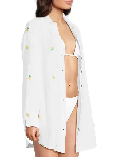 Lilly Pulitzer Women's Kwitney Cotton Cover-Up Shirt - Honeycomb Lemon Bee Half Drop - Size Large | Thumbnail 4 Lilly Pulitzer Women's Kwitney Cotton Cover-Up Shirt - Honeycomb Lemon Bee Half Drop - Size Large | Thumbnail 4